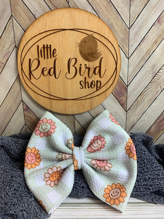 Smiley Flowers on Plaid