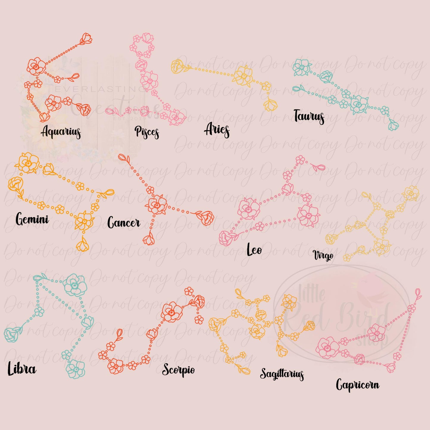 ***PREORDER*** Floral Zodiac Sign Bow & Scrunchies